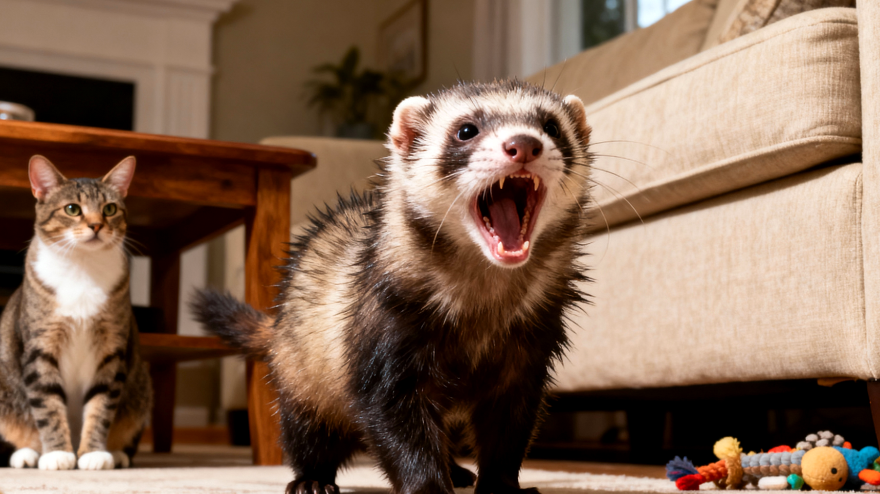 Frettchen zeigen bei der Zusammenführung mit anderen Haustieren oft territoriales und dominantes Verhalten, was zu Konflikten und Stress bei allen beteiligten Tieren führen kann"