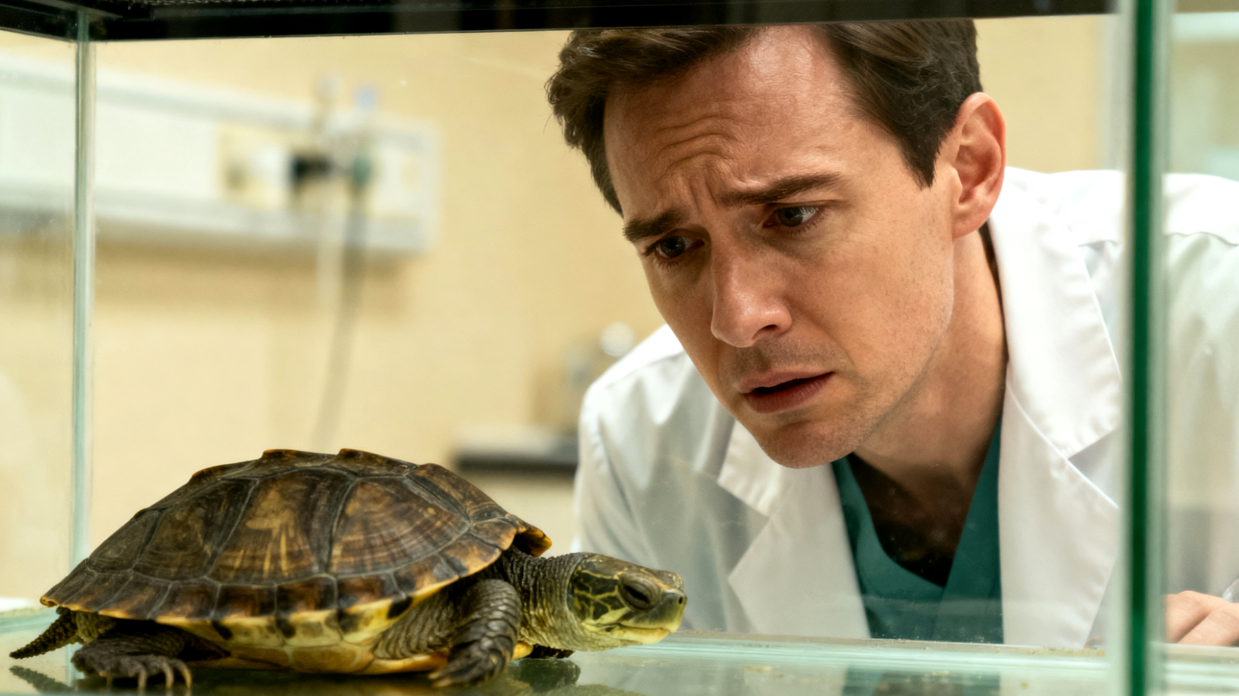 Eine Schildkröte zeigt nach einer Kastration ungewöhnliche Verhaltensweisen und benötigt angepasste Trainingsmethoden, da herkömmliche Verhaltensübungen nicht auf die spezielle Nachsorgesituation nach dem chirurgischen Eingriff abgestimmt sind"